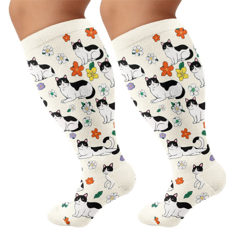 Chaussettes de compression grandes tailles à motifs amusants de chats et de chiens. - Blanc (1 paire) - 4XL - image 8