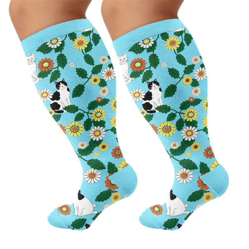 Chaussettes de compression grandes tailles à motifs amusants de chats et de chiens. - Bleu (1 paire) - 4XL - image 9