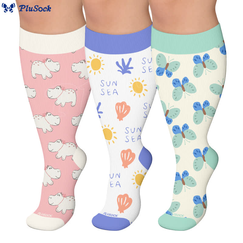 Chaussettes de compression fantaisie à imprimé dessin animé mignon grande taille - image 0