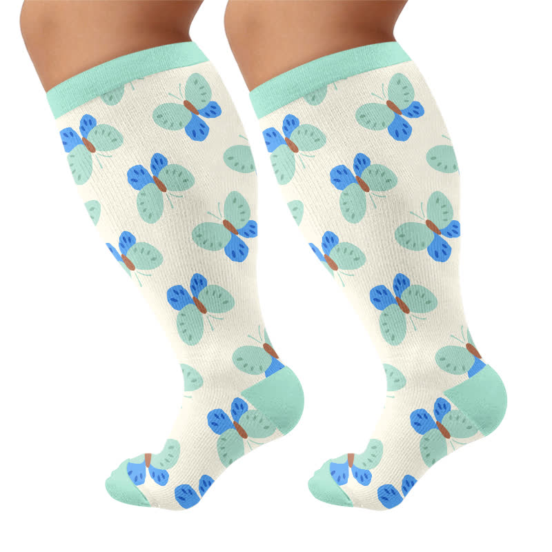Chaussettes de compression fantaisie à imprimé dessin animé mignon grande taille - Vert (1 paire) - 4XL - image 10