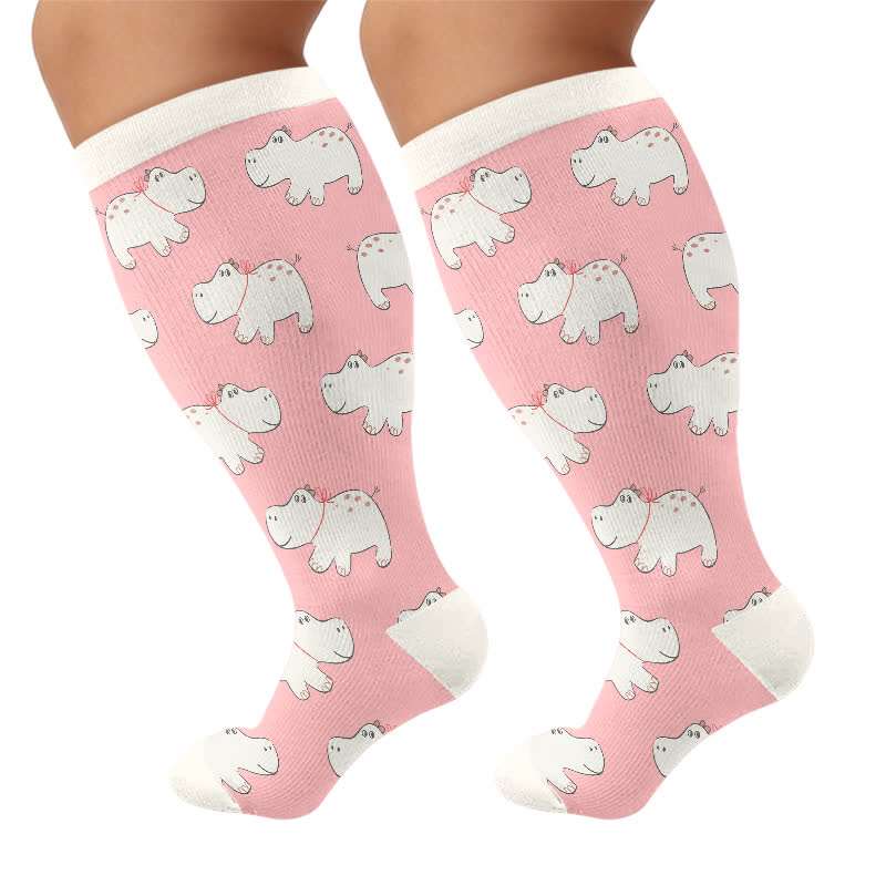 Chaussettes de compression fantaisie à imprimé dessin animé mignon grande taille - Rose (1 paire) - 4XL - image 9