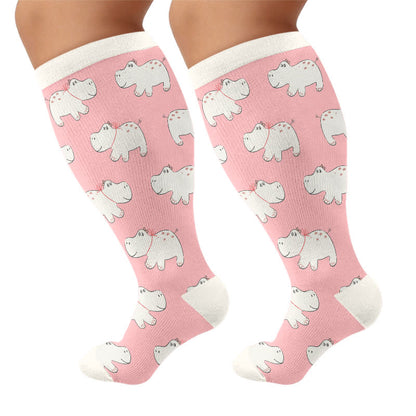 Chaussettes de compression fantaisie à imprimé dessin animé mignon grande taille - Rose (1 paire) - 4XL - image 9
