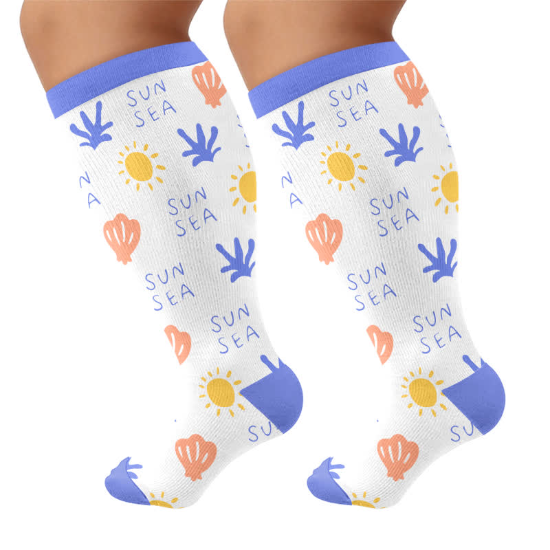 Chaussettes de compression fantaisie à imprimé dessin animé mignon grande taille - Bleu (1 paire) - 4XL - image 8