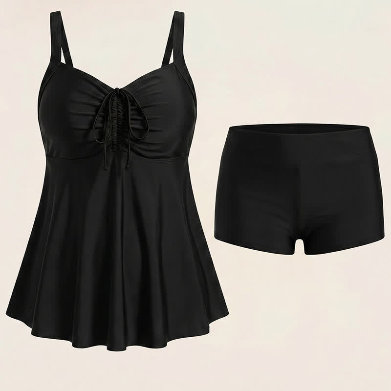 Robe de bain deux pièces noire à jupe froncée - image 4