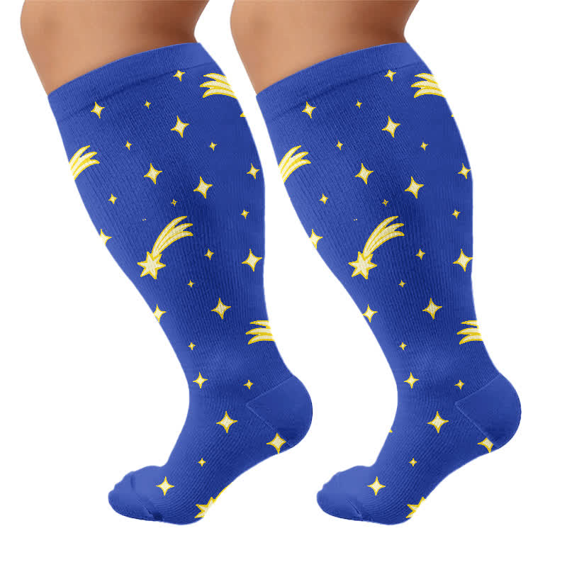 Chaussettes de compression grand format à motif ciel étoilé - Bleu (1 paire) - 4XL - image 6