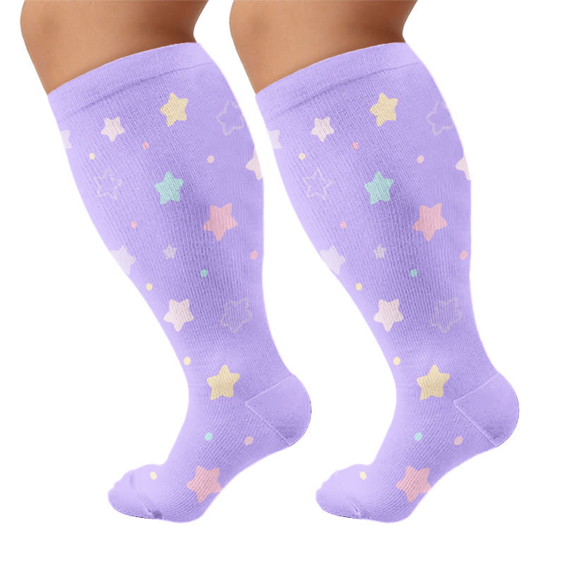 Chaussettes de compression grand format à motif ciel étoilé - Violet (1 paire) - 4XL - image 8