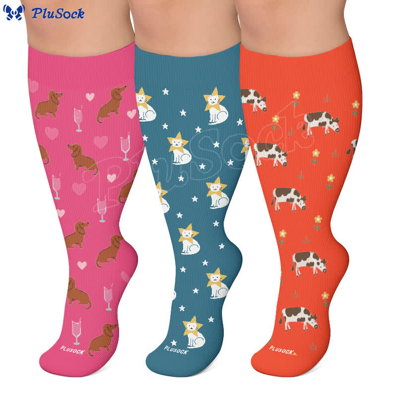 Chaussettes de compression grandes tailles à motifs animaux ludiques - image 0