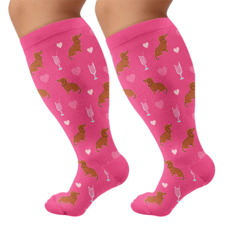 Chaussettes de compression grandes tailles à motifs animaux ludiques - Fuchsia(1 paire) - 4XL - image 10