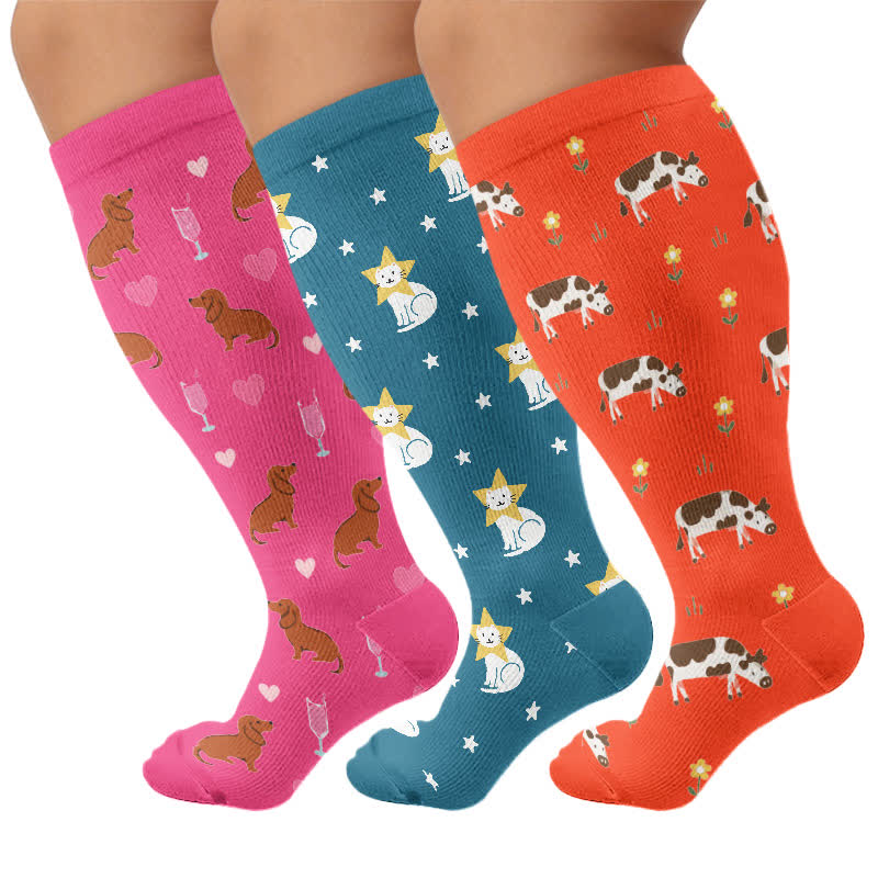 Chaussettes de compression grandes tailles à motifs animaux ludiques - Multicolore (3 paires) - 4XL - image 4