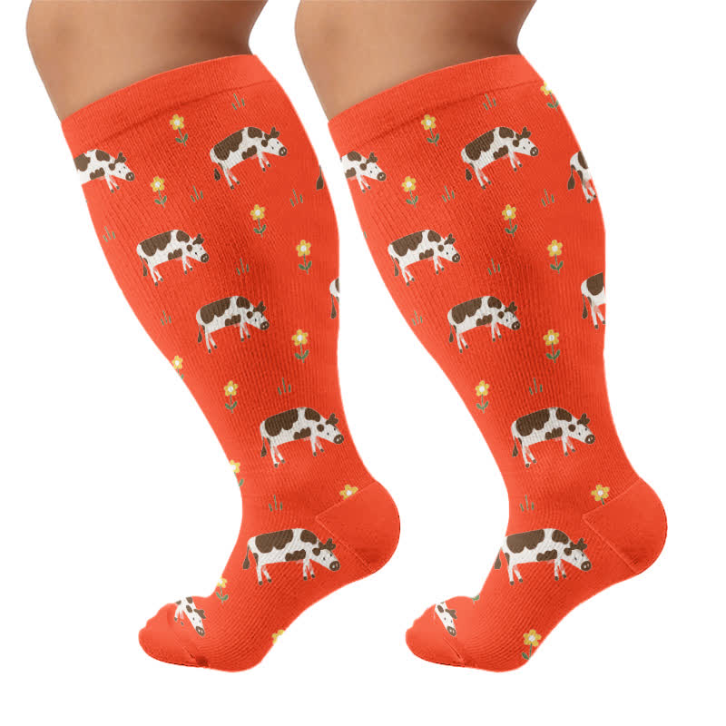 Chaussettes de compression grandes tailles à motifs animaux ludiques - Rouge (1 paire) - 4XL - image 6