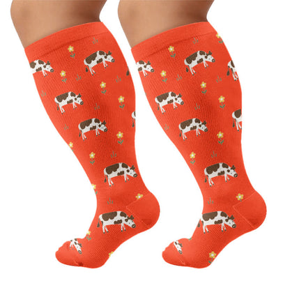 Chaussettes de compression grandes tailles à motifs animaux ludiques - Rouge (1 paire) - 4XL - image 6