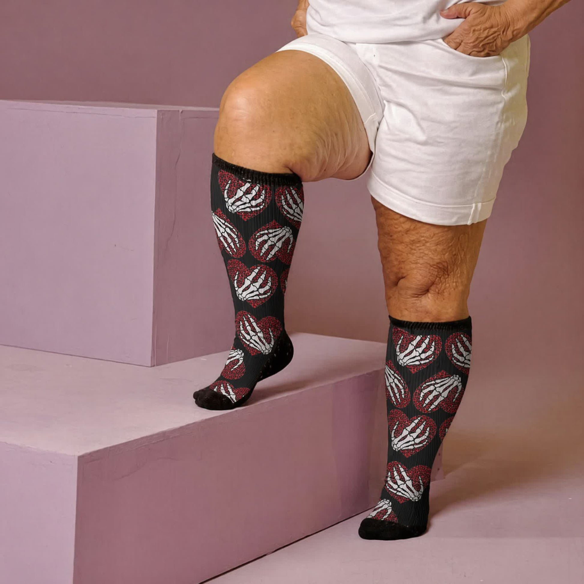 Chaussettes de compression grande taille à motif crâne bandé - Noir (1 paire) - 4XL - image 2