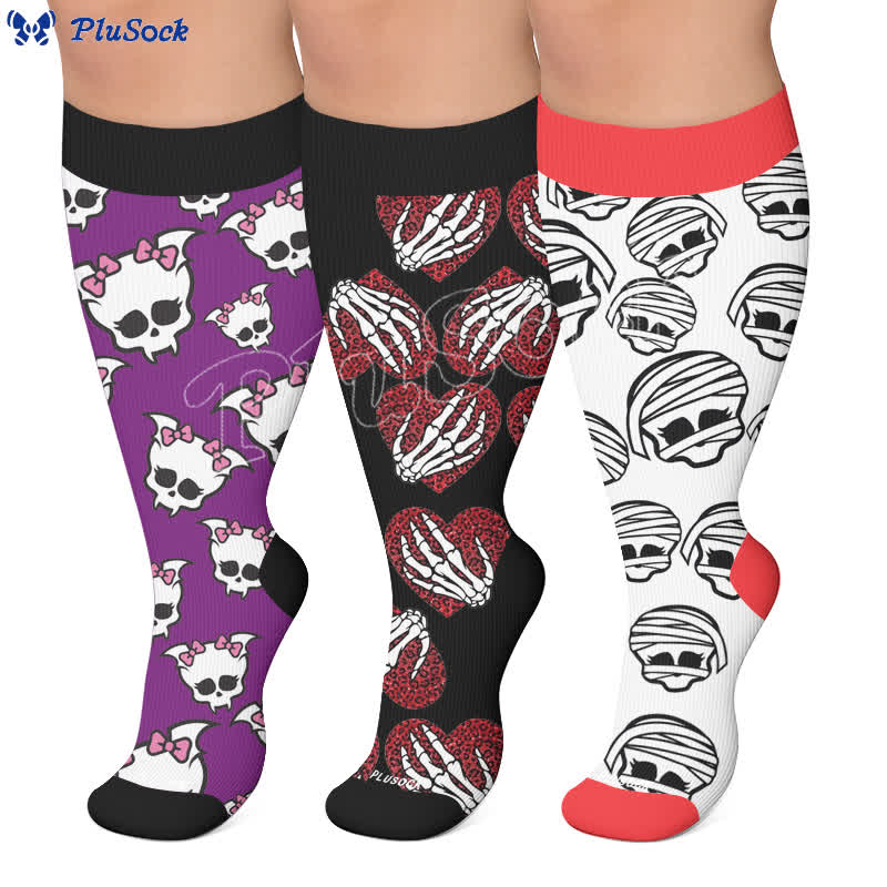 Chaussettes de compression grande taille à motif crâne bandé - image 0