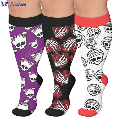 Chaussettes de compression grande taille à motif crâne bandé - image 0