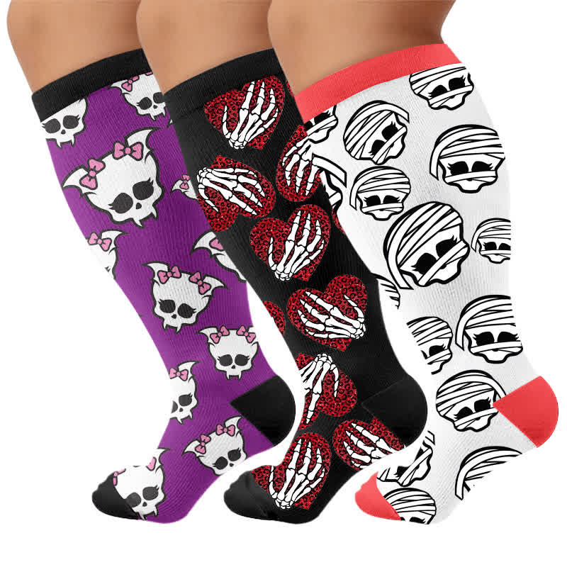 Chaussettes de compression grande taille à motif crâne bandé - Multicolore (3 paires) - 4XL - image 4
