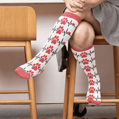 Chaussettes de compression grandes tailles avec motif chat et cœur - Rouge (1 paire) - 4XL - image 2