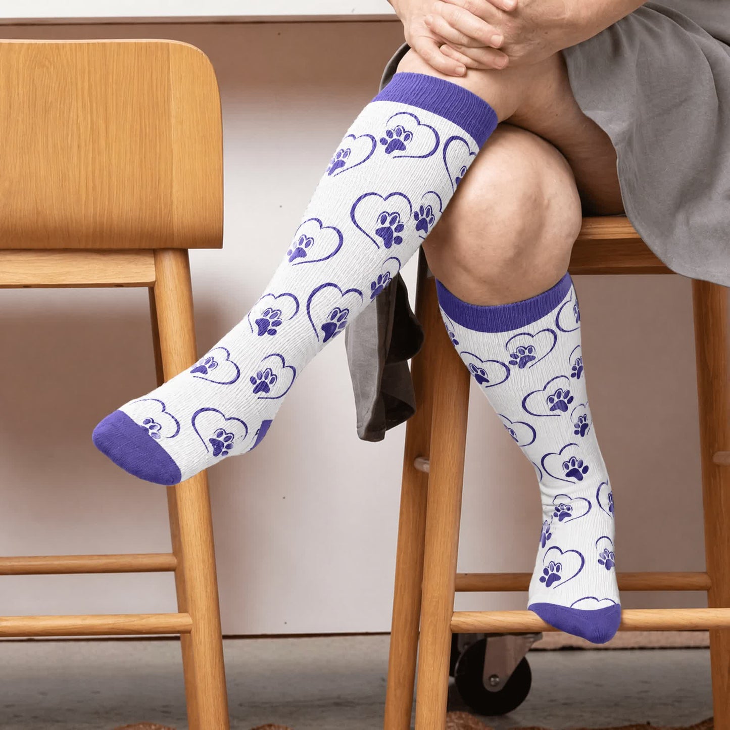 Chaussettes de compression grandes tailles avec motif chat et cœur - Bleu (1 paire) - 4XL - image 3