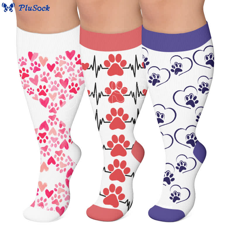 Chaussettes de compression grandes tailles avec motif chat et cœur - image 0