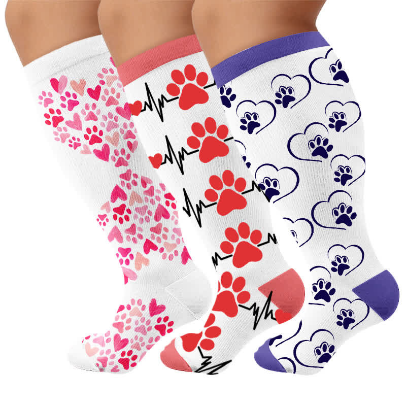 Chaussettes de compression grandes tailles avec motif chat et cœur - Multicolore (3 paires) - 4XL - image 4