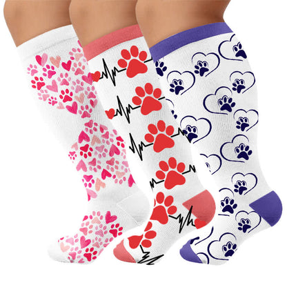Chaussettes de compression grandes tailles avec motif chat et cœur - Multicolore (3 paires) - 4XL - image 4