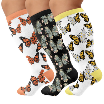 Chaussettes de compression Sunset Butterfly grande taille - Multicolore (3 paires) - 4XL - image 4