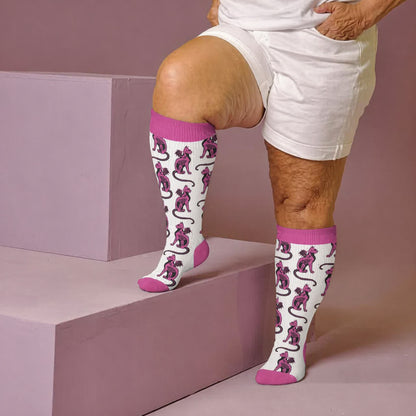 Chaussettes de compression grande taille avec motif squelette chat - Blanc (1 paire) - 4XL - image 3