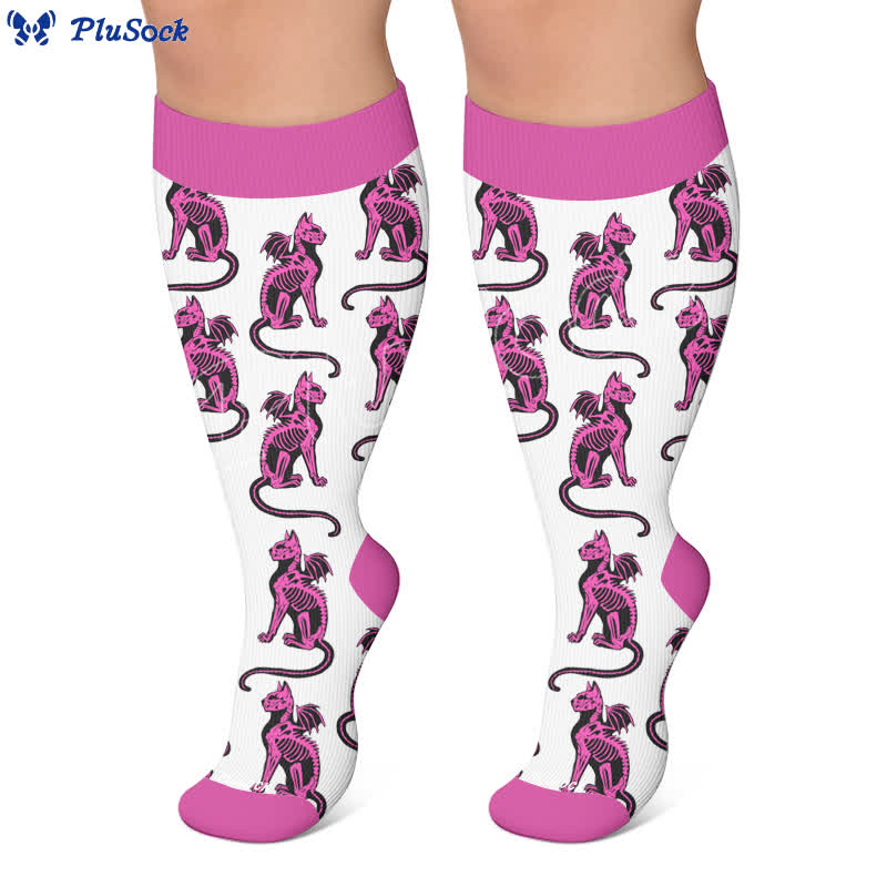 Chaussettes de compression grande taille avec motif squelette chat - image 7