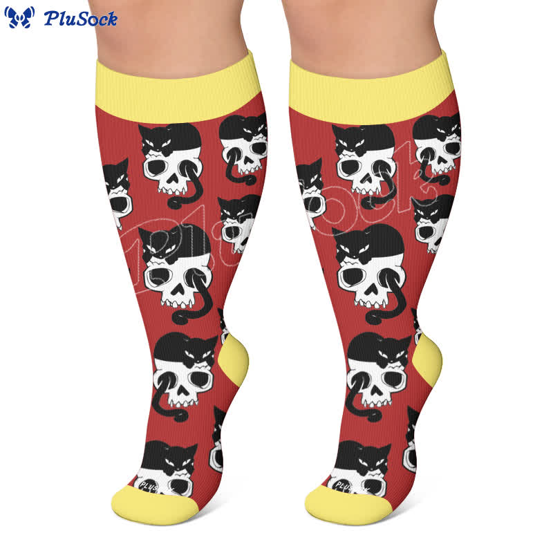 Chaussettes de compression grande taille avec motif squelette chat - image 6