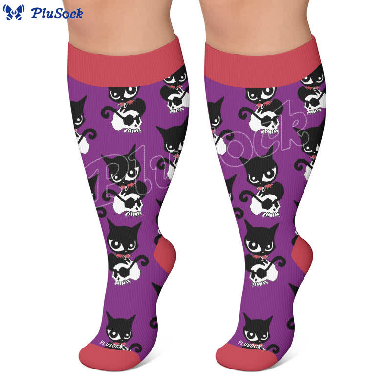 Chaussettes de compression grande taille avec motif squelette chat - image 5