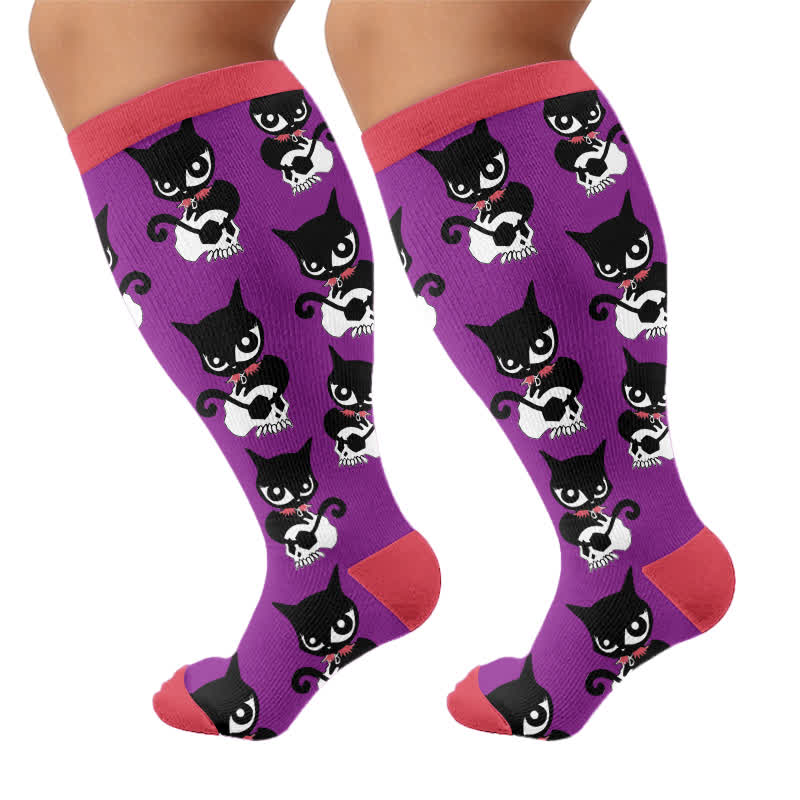 Chaussettes de compression grande taille avec motif squelette chat - image 8