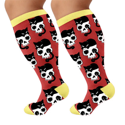 Chaussettes de compression grande taille avec motif squelette chat - image 9