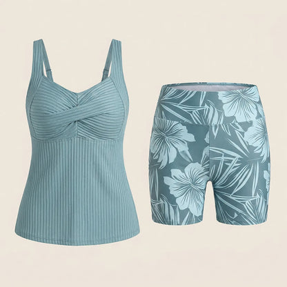 Ensemble tankini à imprimé tropical et décolleté en cœur côtelé - image 21
