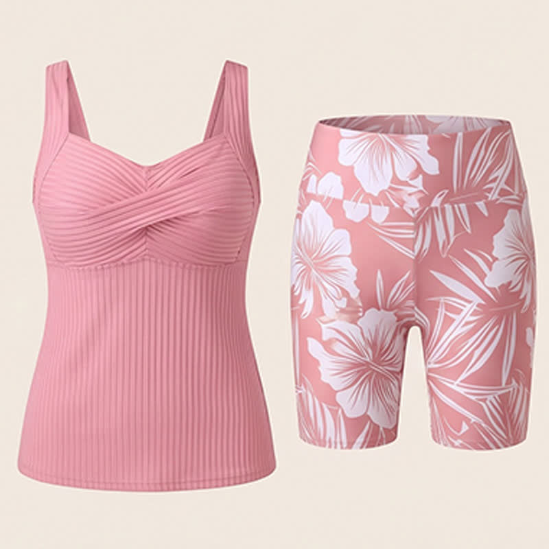 Ensemble tankini à imprimé tropical et décolleté en cœur côtelé - image 20