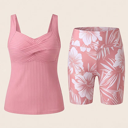 Ensemble tankini à imprimé tropical et décolleté en cœur côtelé - image 20