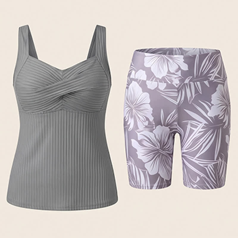 Ensemble tankini à imprimé tropical et décolleté en cœur côtelé - image 22