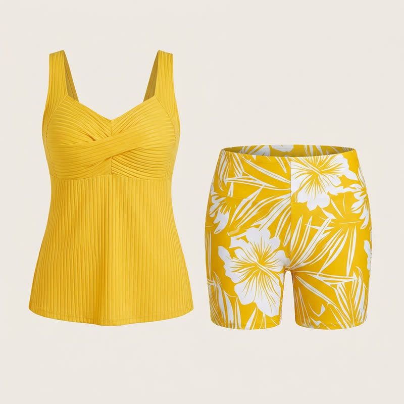 Ensemble tankini à imprimé tropical et décolleté en cœur côtelé - image 18