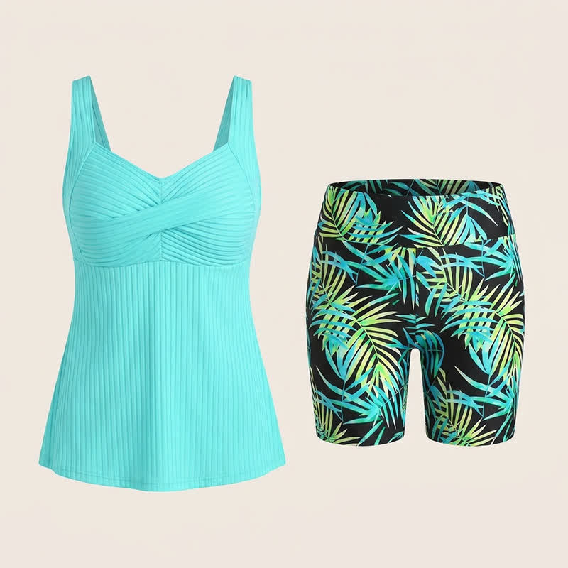 Ensemble tankini à imprimé tropical et décolleté en cœur côtelé - image 26