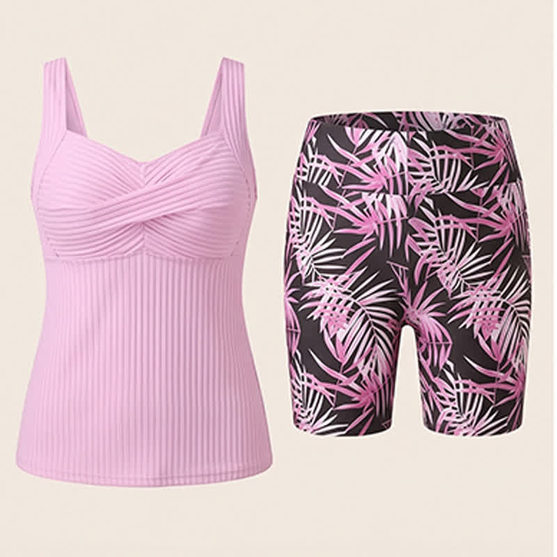 Ensemble tankini à imprimé tropical et décolleté en cœur côtelé - image 23