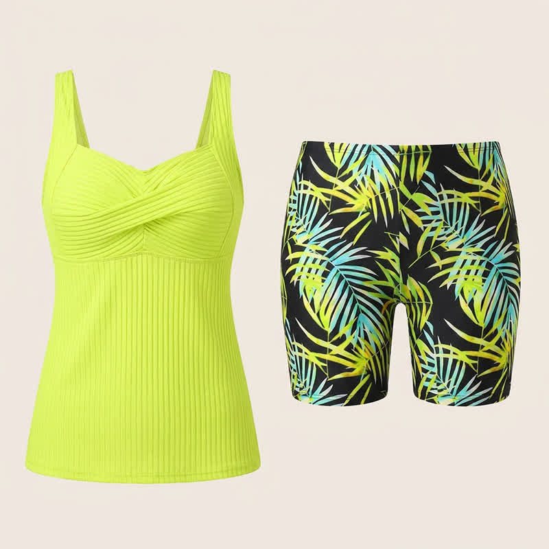 Ensemble tankini à imprimé tropical et décolleté en cœur côtelé - image 25