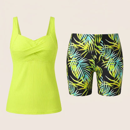 Ensemble tankini à imprimé tropical et décolleté en cœur côtelé - image 25