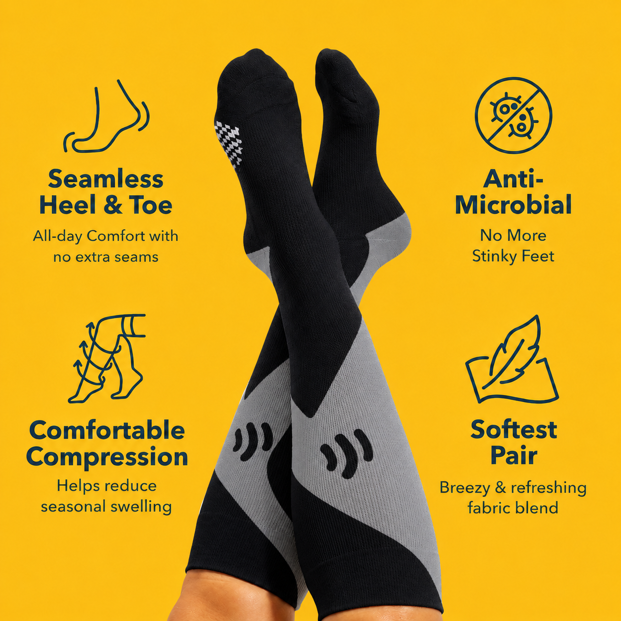 Chaussettes de compression noires en bambou pour grandes tailles - image 1