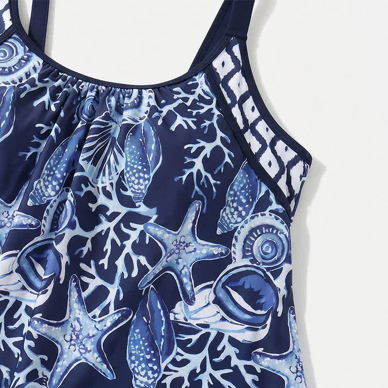 Ensemble tankini fluide à imprimé étoiles de mer et corail, bleu marine - image 4