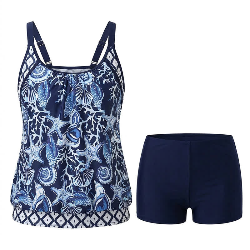 Ensemble tankini fluide à imprimé étoiles de mer et corail, bleu marine - image 6