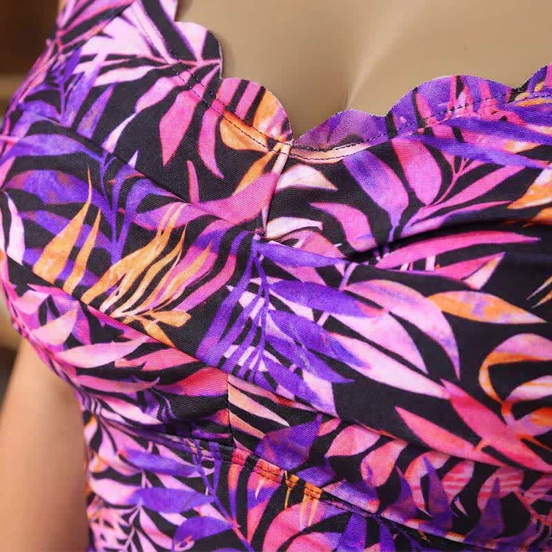 Maillot de bain une pièce froncé à imprimé floral et feuilles vintage - image 13