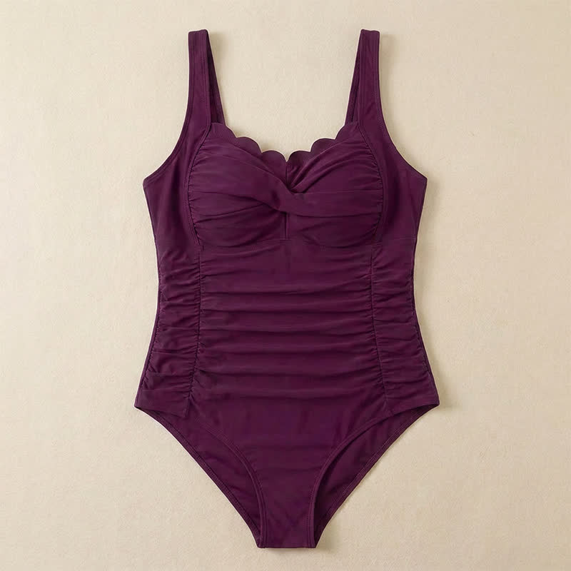 Maillot de bain une pièce froncé à imprimé floral et feuilles vintage - image 17