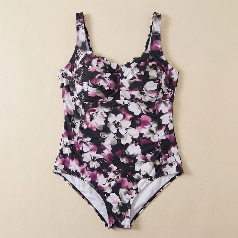 Maillot de bain une pièce froncé à imprimé floral et feuilles vintage - image 16