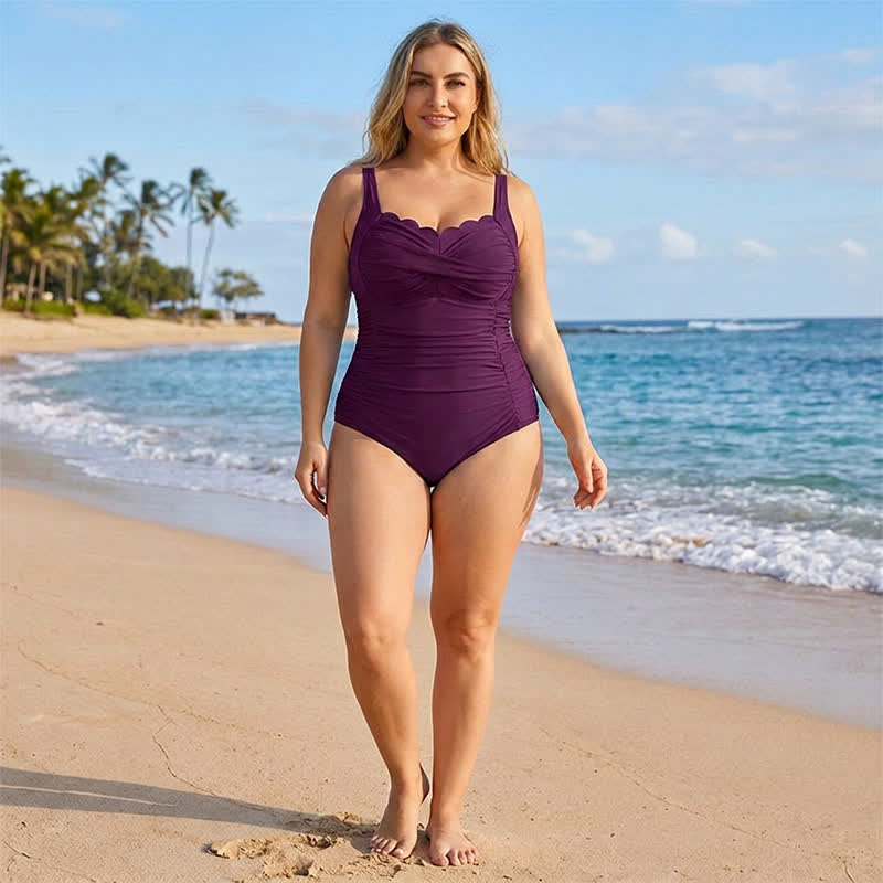 Maillot de bain une pièce froncé à imprimé floral et feuilles vintage - image 12