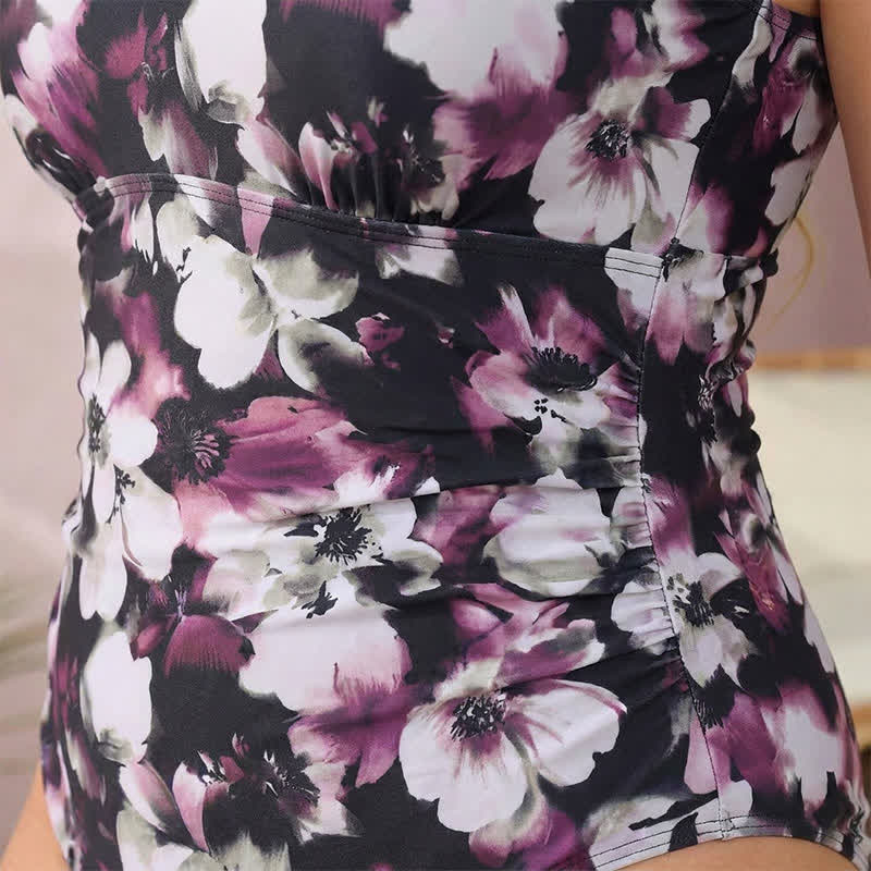 Maillot de bain une pièce froncé à imprimé floral et feuilles vintage - image 14