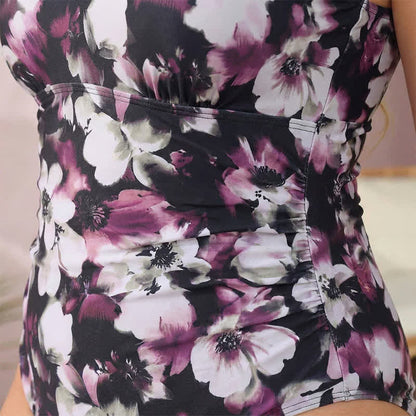 Maillot de bain une pièce froncé à imprimé floral et feuilles vintage - image 14