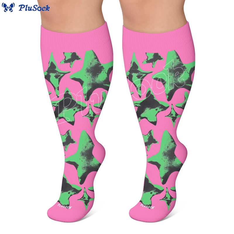 Chaussettes de compression grandes tailles à étoiles néon - image 7